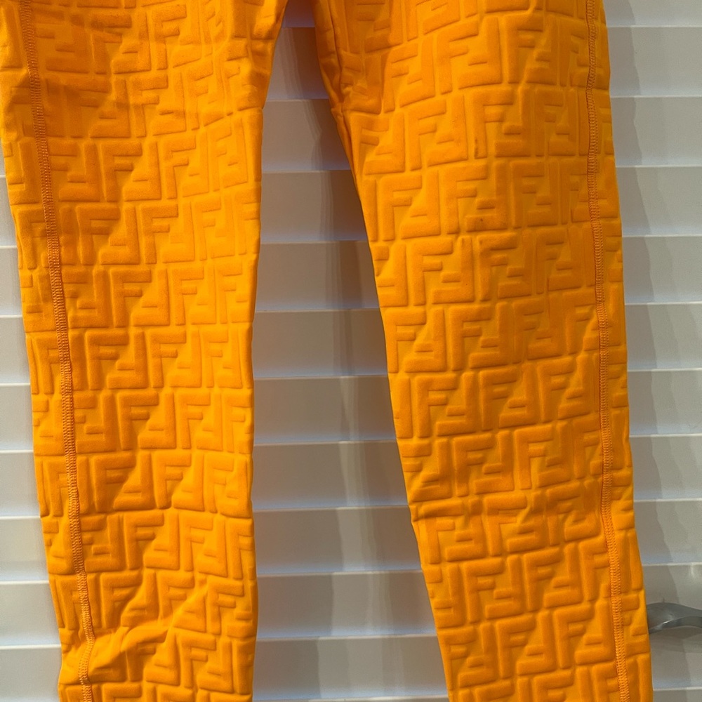 Fendi Bright Orange Embossed Tights